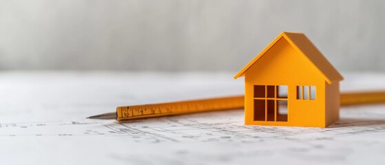 Contemporary Architectural Visualization Model of Urban Housing with Technical Blueprints and Measuring Tools - Innovative Urban Design for Modern Real Estate Development