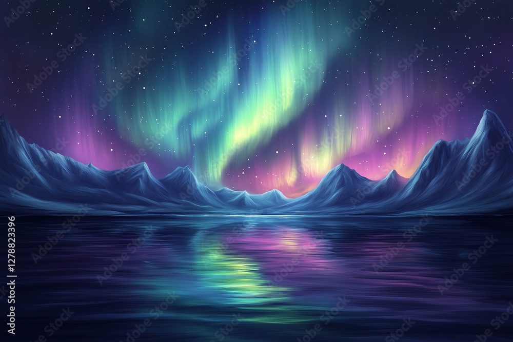 Wall mural aurora borealis over the mountains