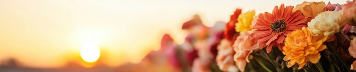Sunset Memorial Reflection Blooming Floral Array with Vibrant Chrysanthemums - Commemorative Visuals for Heritage Marketing and Cultural Dedication Projects