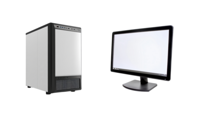 Computer Tower and Display Monitor Isolated on a White Background