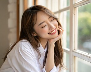 Fototapeta premium young asian woman with light skin and long brown