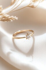 Celestial star-inspired wedding ring with shimmering accents on a soft backdrop