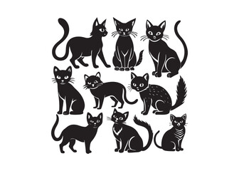 Vector Illustration, perfect for Halloween, cat lovers. Features various cat poses,