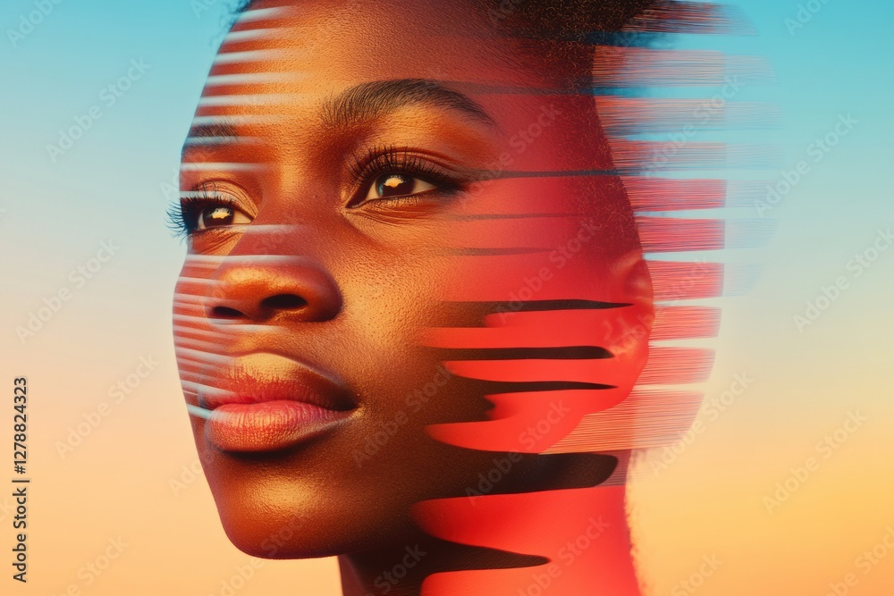 Poster glitch art healthcare poster vibrant abstract faces and bold typography on gradient background - eng