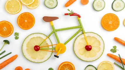 a bicycle made from various colorful fruits