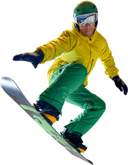 Dynamic snowboarding movement. Young snowboarder leaning into turn, showcasing balance and motion....