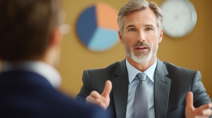 Businessman Engaging in Conversation During Meeting in Office Setting