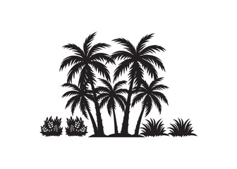 Design of palm trees for posters, Black palm trees set isolated on white background.