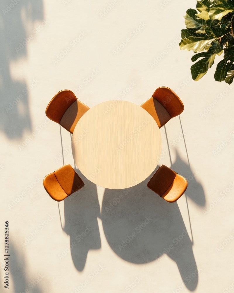 Aufkleber minimalist corporate meeting space with natural light scandinavian design round table and eco-friend
