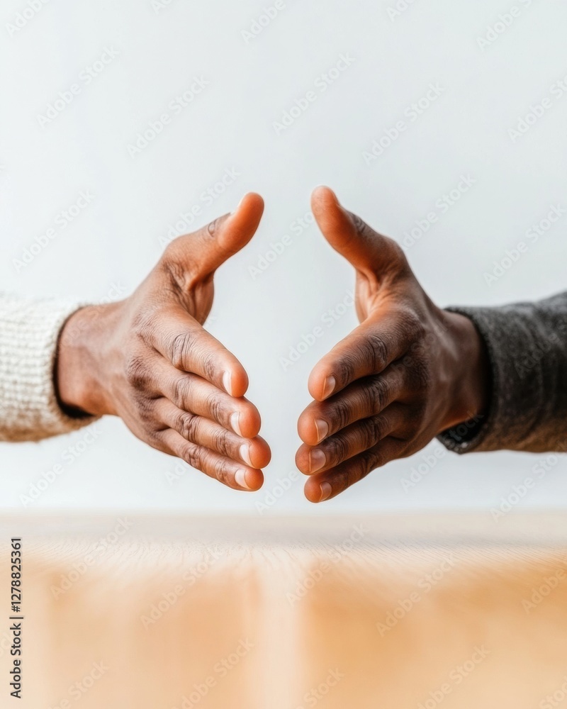 Aufkleber minimalist business engagement hands and wooden table in modern office setting - corporate communica