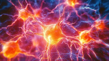 A glowing neural network with digital data streams and futuristic holograms