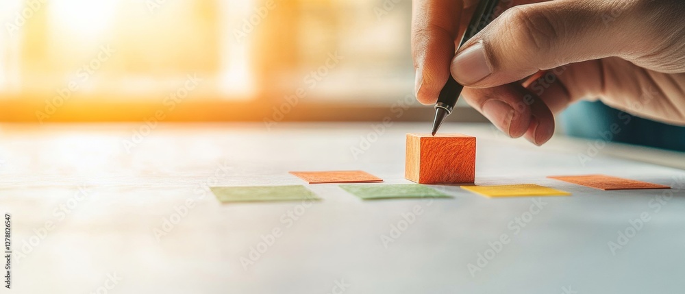 Poster Minimalist Workflow Coordination Color-Coded Cards on Textured White Surface Strategic Planning and Agile Workflow for Business Efficiency