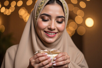 Naklejka premium Portrait of a Beautiful Young Muslim Woman Celebrating Eid al Fitr