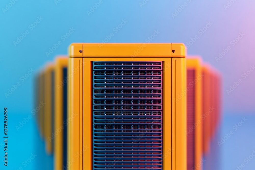 Aufkleber Vibrant Minimalist Server Room Bold Orange Equipment Racks and Cooling Systems - Tech Infrastructure Design for Modern Data Center Efficiency