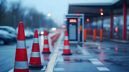 Cars passing through the toll gate on the motorway, vivid trabel