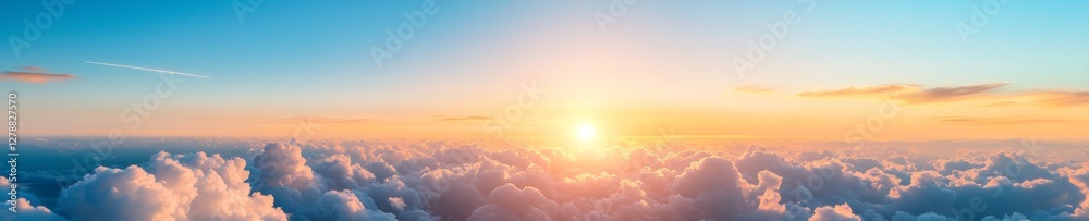 Aufkleber ethereal cloudscape at dusk layered cloud formations with streaming sunbeams and star twinkles - atm