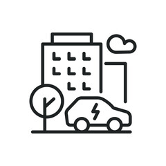 Green city thin line icons. Editable stroke and Perfect pixel on transparent background