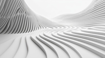 Abstract 3D render featuring rounded lines on a light background, emphasizing smooth curves and subtle gradients.