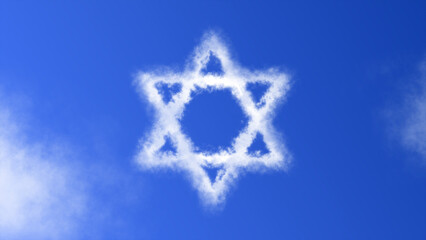 A Star of David symbol with a cloud effect, appearing in a bright blue sky, symbolizing faith, spirituality, and cultural heritage