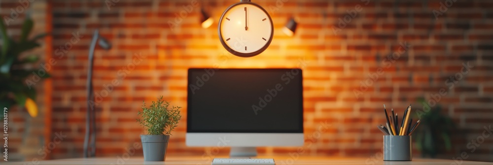 Fototapete Minimalist Tech Workspace Sleek Desktop with Peripherals and Cable Management on Wooden Desk - Efficiency Content for Modern Offices and Digital Workflow Optimization