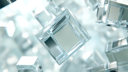 Abstract animation featuring a 3D render of rotating glass cubes in a 4K seamless looped video.