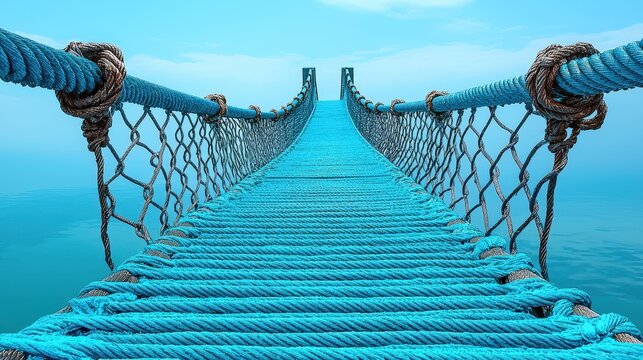 Fototapeta Serene Turquoise Walkway Over Calm Water with Lush Blue Sky in Peaceful Landscape Setting