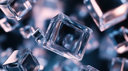 Abstract animation featuring a 3D render of rotating glass cubes in a 4K seamless looped video.