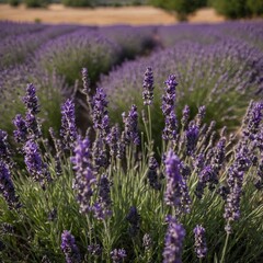 Fototapeta premium A field of lavender with individual sprigs standing tall, swaying in the breeze, transparent background.
