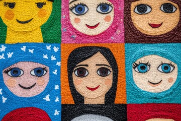 A vibrant mosaic of faces from different cultures and backgrounds, all smiling and looking hopeful, with the text Democracy Embracing diversity, celebrating unity