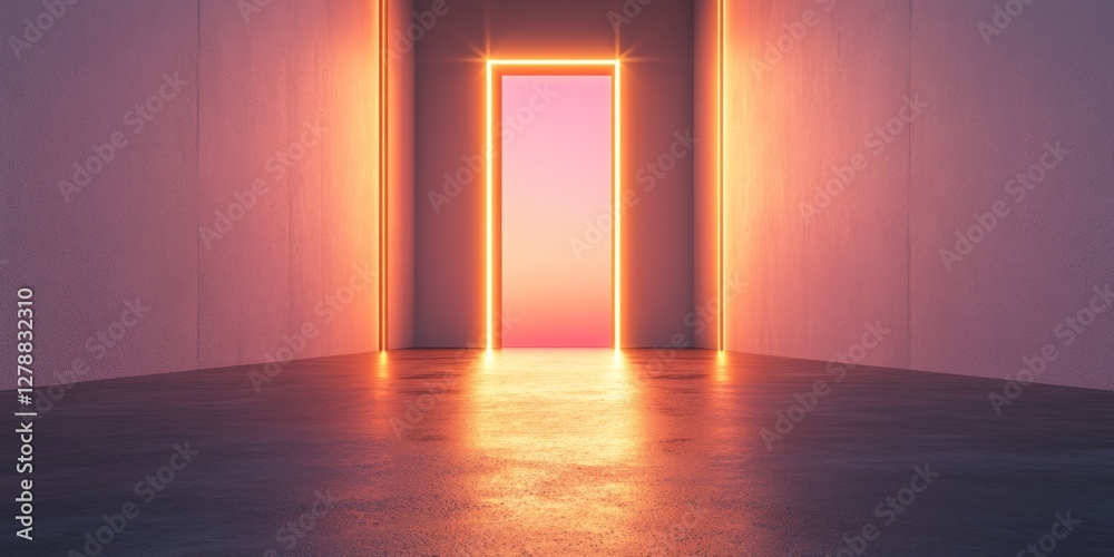 Poster futuristic neon gateway textured concrete walls with radiant glow - immersive tech design for modern