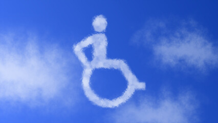 A disability icon with a cloud effect, appearing in a bright blue sky, symbolizing accessibility, inclusion, and support