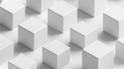 Fototapeta premium Abstract geometric blocks are arranged on a white background, rendered in three dimensions.