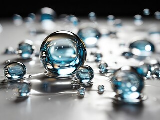 bubbles transparent  background, water drops on blue, blue water drops, bubbles in water