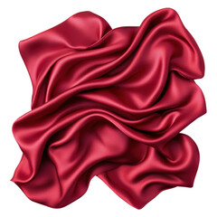 A rich red silk fabric, elegantly draped and showcasing intricate folds and textures. isolated on white background.