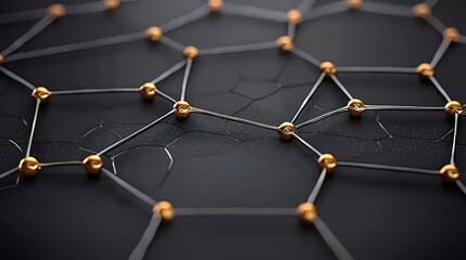 Abstract Network Structure with Golden Nodes and Dark Background for Technology and Science