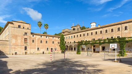 Fototapeta premium Historic courtyard and sports area at Lluc sanctuary in Mallorca
