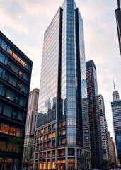 Naklejka premium Modern office buildings near wall street new york city usa skyscraper city building skyscraper downtown business architecture cityscape