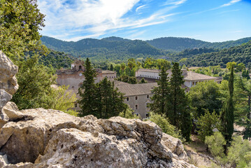 Panoramic view of the Lluc sanctuary in Mallorca
