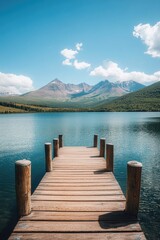 Fototapeta premium Lake dock with mountain backdrop