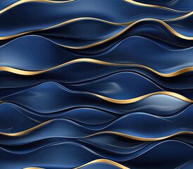 Luxurious waves of deep blue and metallic gold create stunning visual, Seamless Pattern Style.