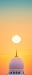 Obraz premium Tranquil Eid al-Fitr Sunset Mosque Silhouette Art for Modern Festive Marketing and Event Branding in Cultural Celebrations - Inspiring Peace and Community
