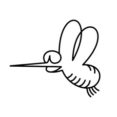 Fun fat flying mosquito in a goggles illustration. Cute insect with long nose line style symbol. Editable stroke.