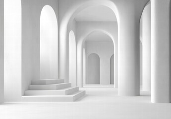 Fototapeta premium A large, empty, white room with white pillars and arches