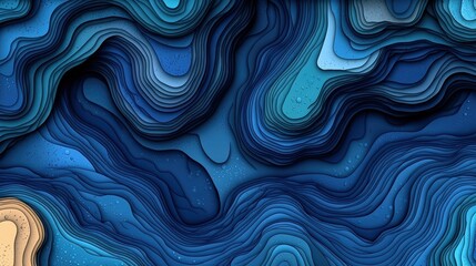 Abstract Layered Blue Waves Design with Smooth Curves and Textures for Artistic Backgrounds