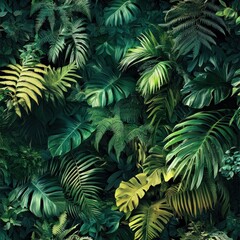 Fototapeta premium Tropical foliage wall mural, lush green leaves, nature background, digital art, decorative design