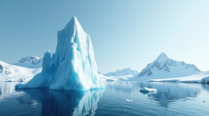 Majestic Iceberg in a Frozen Ocean Landscape, Reflecting Serenity and the Untamed Beauty of Polar Regions