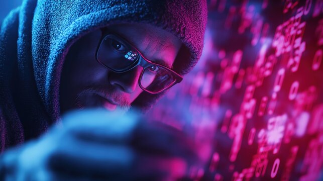 Cybersecurity breach simulation digital realm visual art dark environment close-up view hacking concept