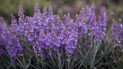 Naklejka premium Field of purple flowering plants with lush green leaves in a natural outdoor setting during daylight