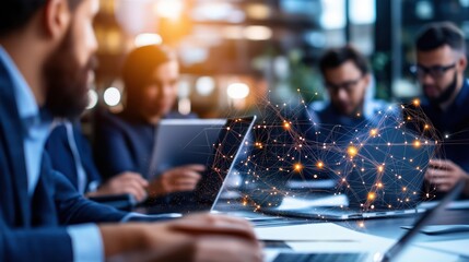 Collaborative technology meeting office space business discussion modern environment professional viewpoint digital innovation