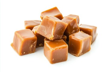 Caramel candy cubes on solid white background. Neural network AI generated